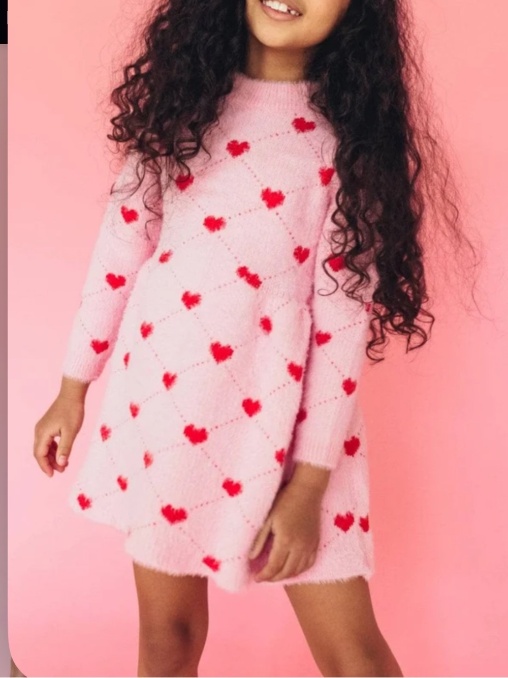 Lola + The Boys Pink Knit Dress with Red Hearts